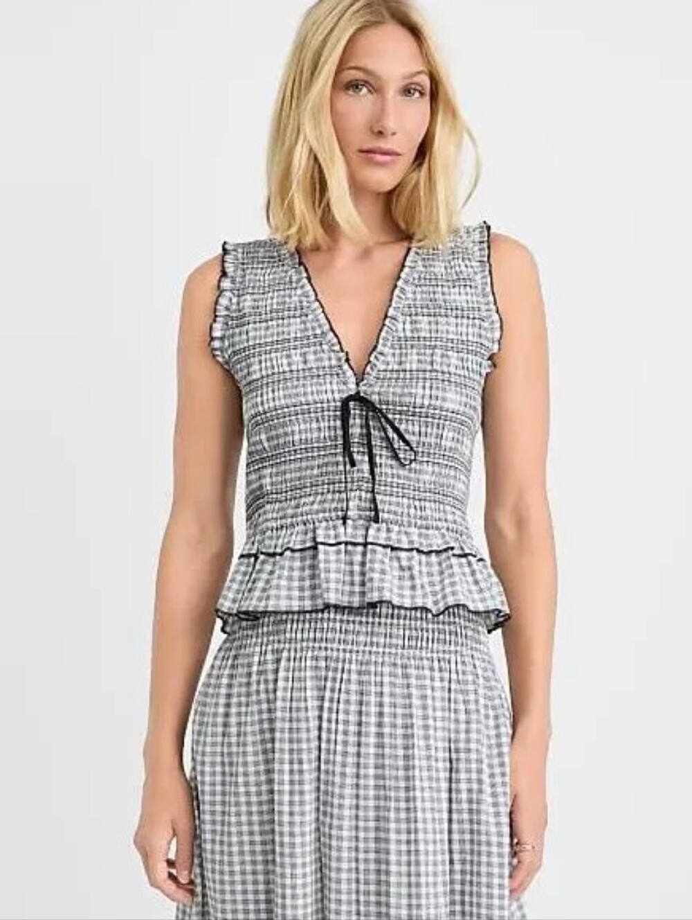 Petite Plaid Smocked Ruffle Peplum Top